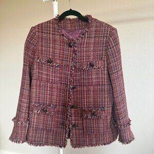 Chanel-Style Tweed Jacket – Fringe Trim, Purple, Excellent